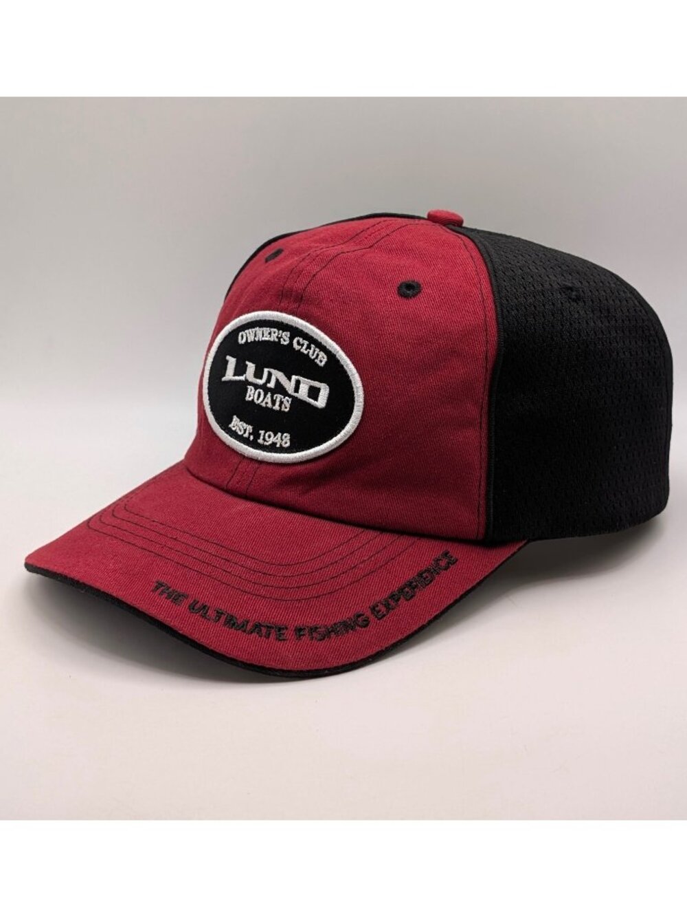 Lund Boats Owners Club Fishing Hat Cap Strap Back Adjustable Black Burgundy Red